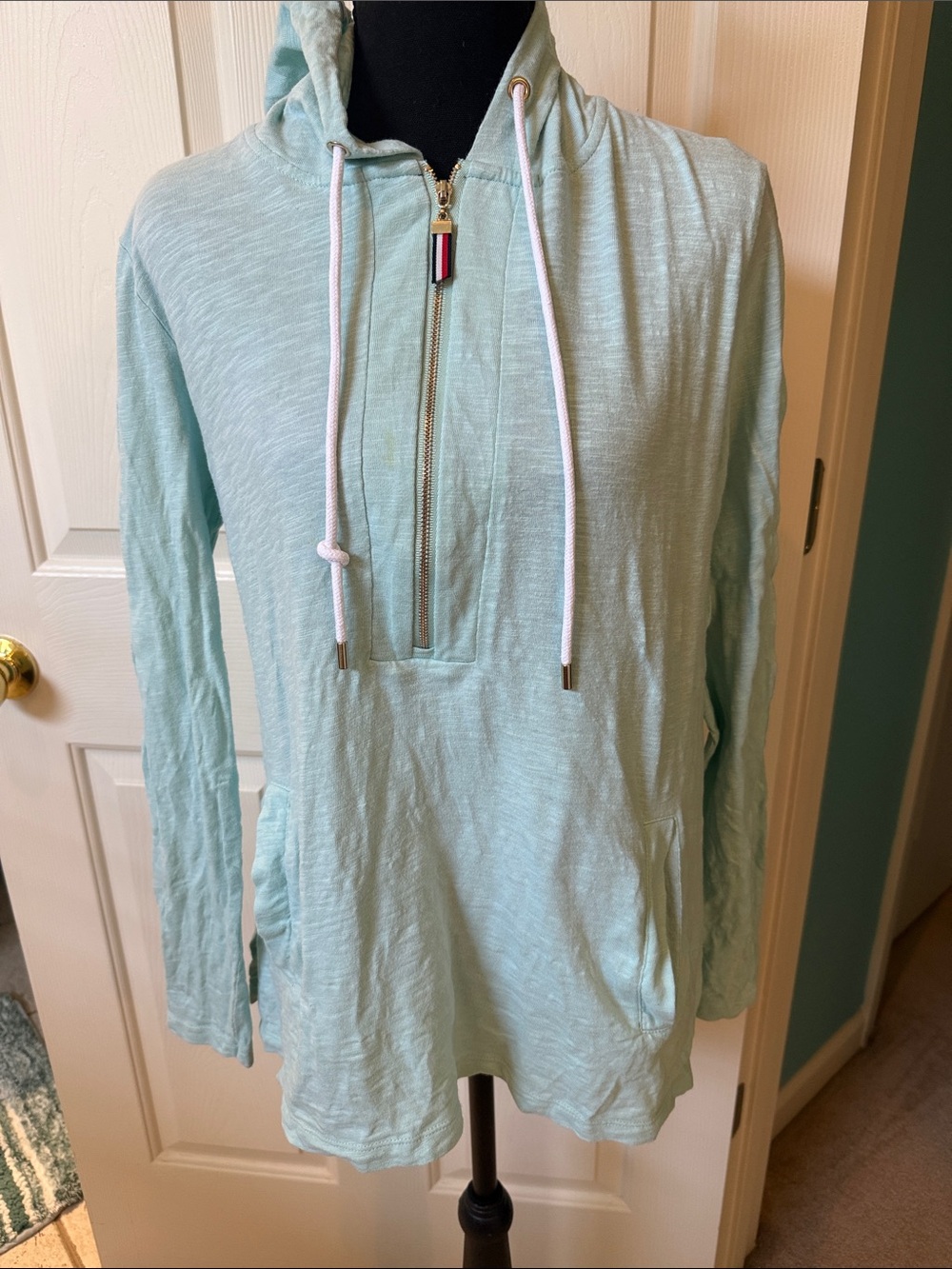 Tommy Hilfiger Light Aqua Hooded Half-Zip Pullover